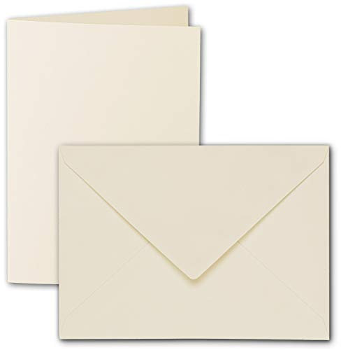 ARTOZ 50x DIN B6 Faltkarten-Set mit Umschlägen - Chamois (Creme) - 120 x 169 mm - gerippte Bastelkarten blanko mit Brief-Umschlägen - 220 g/m²