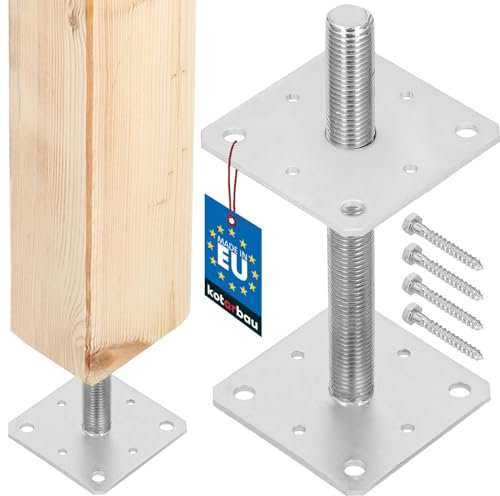 KOTARBAU® Pfostenträger 160 mm x 160 mm x 250 mm Gewinde M24 mm Verzinkt Stützenfuß Höhenverstellbar Bodenfuß Betonfuß Zum Aufschrauben Regulierbar