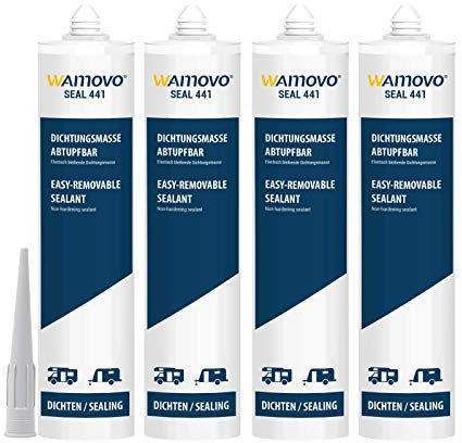 wamovo® Mastic d'étanchéité SEAL441 - 1240 ml - Gris, blanc, noir - Mastic d'étanchéité (4 x gris)