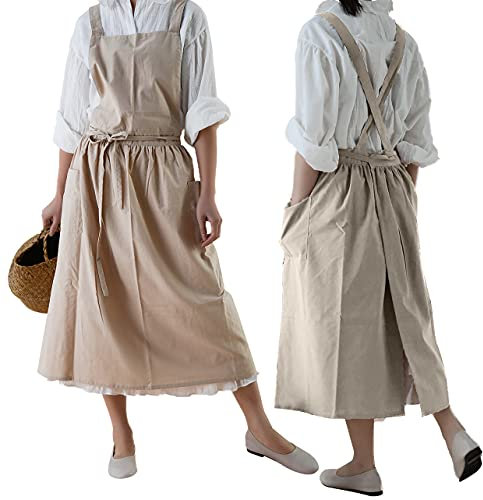 losofar Delantal plisado de algodón retro a prueba de gotas de agua para limpieza de jardín, Trigo, 103cmx86cm