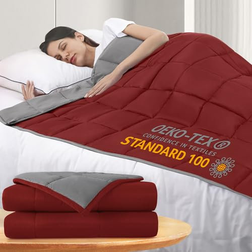 ROKDUK Gewichtsdecke für Erwachsene und Jugendliche 1219 x 1829 cm Einzelbettgröße 45 kg hypoallergen kühlend wendbar weiche Alternative aus 1800 TC Baumwolle USADesign dunkelgrau weinrot