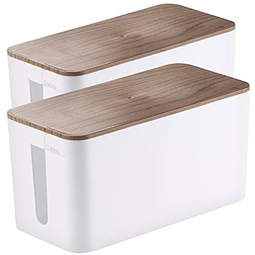 2 boîtes de rangement pour multiprise - Aspect bois de noyer - 23 cm [Callstel]
