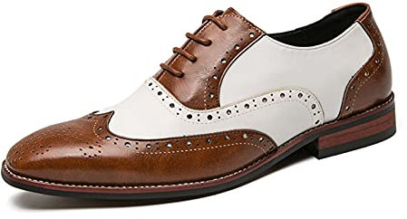 Herren Oxford Schuhe Elegante Spitzschuh Brogue Patchwork Atmungsaktive Lederschuhe Niedrige Schnürung Leichte Formelle Schuhe für Bankett