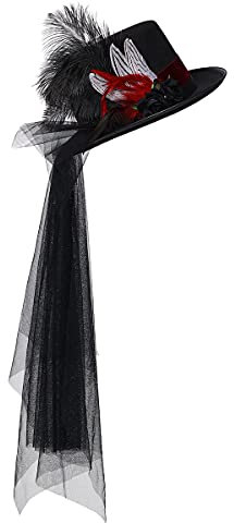COSDREAMER Damen Hut im Gothic-Stil, Steampunk Stil, unregelmäßiger Schleier, MottoPartyhut (one size, Schwarz)