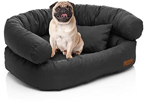 Juelle Hundebett - Sofa für mittelgroße Hunde, Abnehmbarer Bezug maschinenwaschbar, flauschiges Bett, Hundesessel Santi S-XXL (Größe: M - 80x60cm, Graphit)