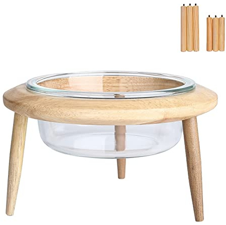 Koomiao Futternapf Katze,UFO Futterstation Hund Katzen Erhöht mit Ständer,Fressnapf Wasser Futter Rund Napf Glas für Katzen und Kleiner Hund (M(600ml), Bowl + Stand)