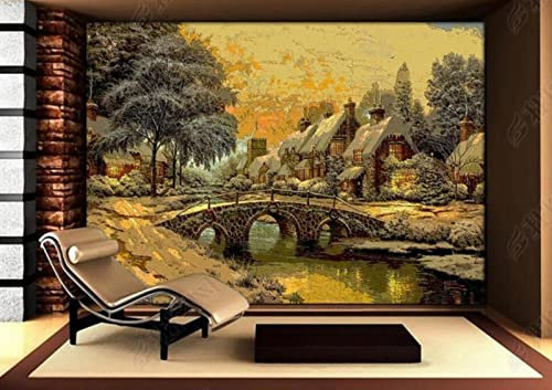 Fototapete 3D Tapete Rustikales Landhaus-Ölgemälde Foto Tapeten Wand Tapeten Vliestapete Modern Wandbilder Wohnzimmer