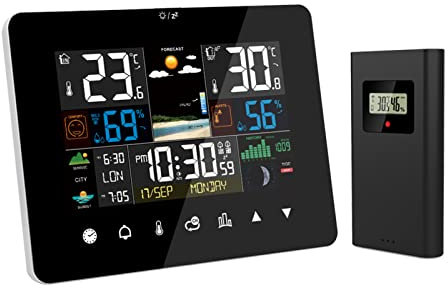 Weytoll Stazione Meteo con Sensore Esterno, Stazione Meteorologica Wireless, Termometro Igrometro, Funzionamento Touch Screen