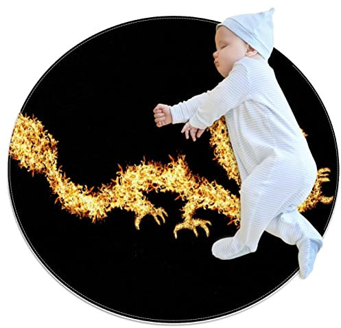 Kleiner Bereich Teppiche Badezimmerteppiche China Klassische Kunst Drache Rutschfester Überwurf Teppich Bodenteppich Türmatte für Sofa Schlafzimmer Kinderzimmer Dekor, (rund - 0,8 m Durchmesser)