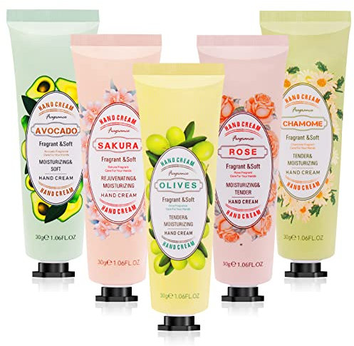 Horuili® Handcremes Set, Mini Handcremes, 5 Stücke Plant Fragrance Handcreme, Feuchtigkeitsspendende, Nicht Fettende Handcreme für Raue, Rissige Haut (Blume, 30ml)