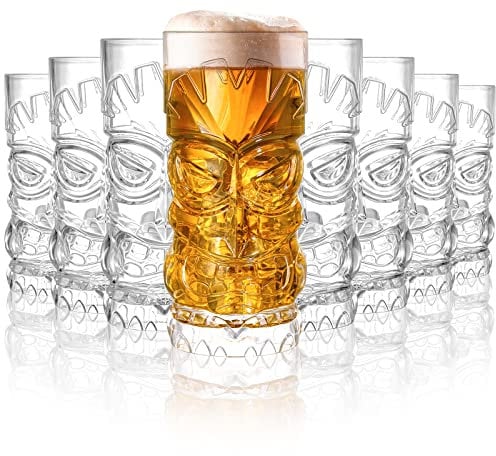 Hacaroa 8 Stück 500 ml Plastik Tiki Tassen, klare Tiki Gläser Moderne Bar Tiki Becher für Cocktails, Limonade, Mischgetränke, Halloween, Picknick, Restaurantbedarf