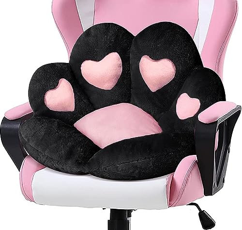 LANPEW Katze Pfote Kissen Nette Stuhl Kissen Kawaii Katze Pfote Form Gaming Stuhl Kissen Kitty Plüsch Lazy Sofa Kissen für Mädchen Gamer Stuhl, Kawaii Zubehör Stuff Room Dekor(schwarzes Herz, 70x70cm)