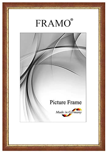 FRAMO Barock Bilderrahmen 29,7 x 42 cm (DIN A3) aus Massivholz | Rot Gold | Farbe/Größe wählbar | Retro Vintage Antik Rahmen N°066