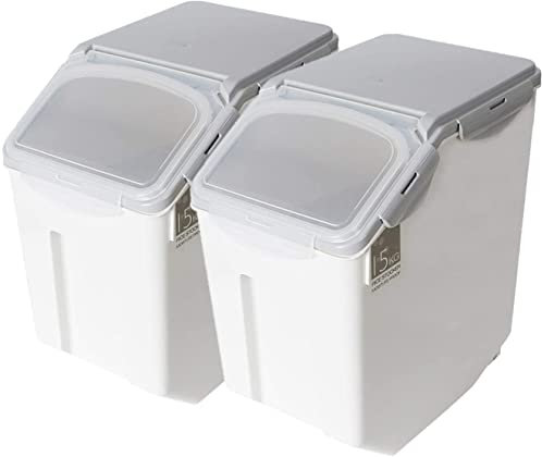 2-Pack Rice Storage Bins 15 Liter With PP Locking Lid, Large Food Storage Container with Wheels For Rice, Flour,Pet food
