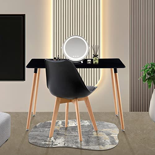 FURNITABLE Schminktisch Set, Frisiertisch für Schlafzimmer, Kosmetiktisch im Skandinavischen Stil, Gepolsterter Hocker,110 x 70 cm, Schwarzer Tisch und weiße Stühle