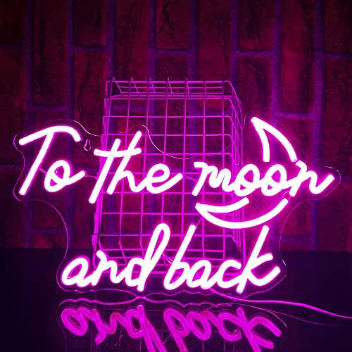 PILOYINDE To the Moon and Back Letrero LED personalizado con luz de neón, luces de neón USB para dormitorio, tienda, fiesta, sala de estar, decoración de pared (16,5 x 9,8 Zoll)