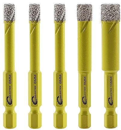 Trocken Diamant Bohrkrone 5 Stücke 6/6/6/8/10mm Fliesenbohrer mit Schnellwechsel Sechskant Schaft für Marmor Granit Keramik Porzellan Fliesen Steinzeug Quarz SANLEETEK