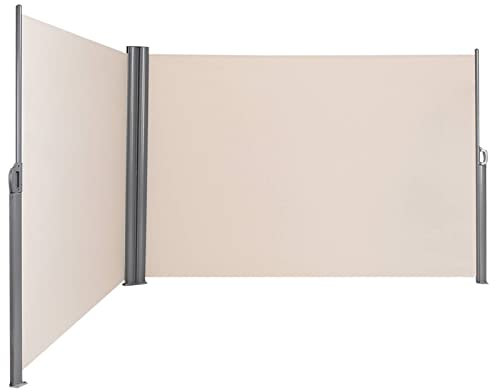 COSTWAY Retractable Side Awning, 300/600 x 160/180cm (LxH) Aluminium Outdoor Privacy Screen with Handle, Wind Protection Waterproof Sun Shade Blind Divider for Garden PatioTerrace (600x180cm, Beige)