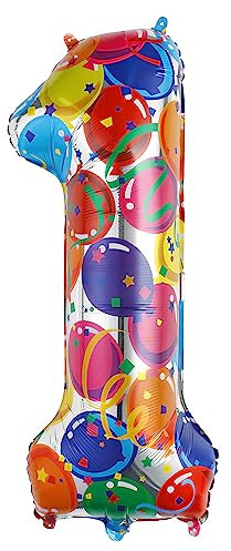Ponmoo 40 Zoll Foil Luftballon Zahl 1 Mehrfarbig (101cm), Aufblasbares Helium oder Luft, Riesige Folienballons Nummer 0-100, Große Ballones für Hochzeitstag und Geburtstag Party Dekoration