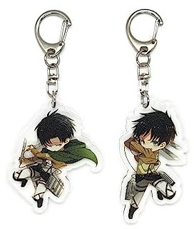 EBTY DREAMS Inc. – Set von 2 AoT Titan Shingeki no Kyojin Acryl Schlüsselanhänger Levi Ackerman, Eren Jaeger v1, Mehrfarbig, Pendant Height: 2 inches