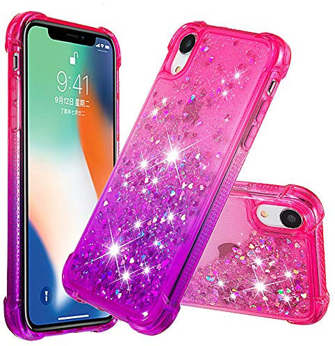 QIWEIQING Kompatibel mit iPhone XR Glitzer Handyhülle, Hülle Flüssig Treibsand Mädchen Frauen Glitter Quicksand Weich TPU Bumper Silikon Schutzhülle für iPhone XR.Pink Purple YBJ