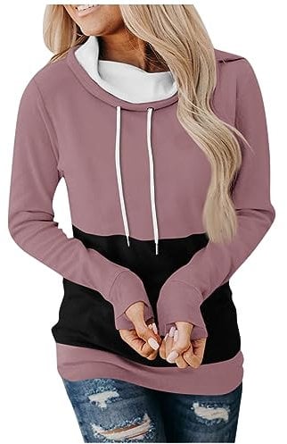 Azruma Damen Langarmshirt Kuscheldecke Mit Ärmeln Wolldecke Mit Ärmel Erwachsene Frauen Slim Fit Patchwork Wasserfall-Ausschnitt Langarm Hoodie Warm Lang Ärmeln Sweatshirt Mit Daumenloch (2-Pink, M)