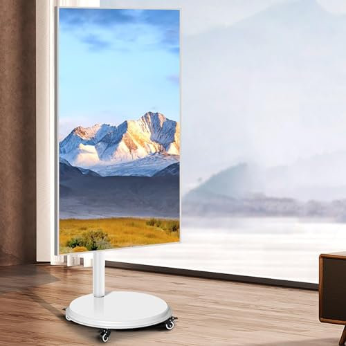 THEGA LCD TV 360 Degree Rotating Frame Floor Stand - Mobile TV Cart On Wheels For 24-55 Inch Screens, Height Adjustable Rolling TV Stand With Cable Management, Max VESA 200x200mm