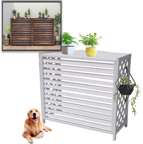 WJYCGFKJ Fenster-Klimaanlagen-Abdeckung, Sichtschutz, wasserfest, staubdicht, Holz-Klimaanlagen-Zaun, Außen-Blumenständer mit Lamellen für dekorative Terrasse