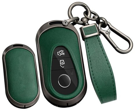 TECART Leder Autoschlüssel Hülle Passt für Mercedes Benz C S Klasse W223 W206 EQS 450 500 580 E53 AMG S350L S500L Tragbar Smart Schutzhülle Schlüssel Zubehör 3 Taste B Schwarz Grün
