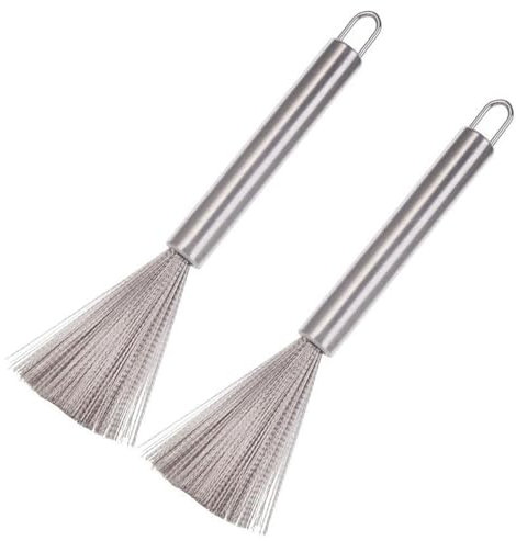 CUSROS Non-toxic Metal Brush Rust Stain Remover Stainless Steel Pan Effective Food Residue Long Handle Density Bristle Kitchen Utensil 2pcs L