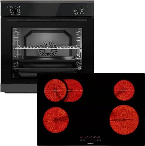 Oranier Einbau-Backofen Set EBS320 autark - 9 Funktionen - breites 80 cm Glaskeramik-Kochfeld KFC180 ohne Induktion - 4 Zonen mit Bräterzone