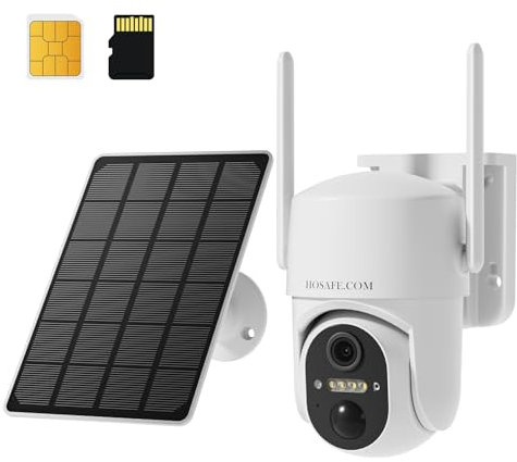 HOSAFE 4G LTE Überwachungskamera Aussen Solar mit SIM-Karte, 2K Überwachungskamera Aussen Solar, 360 Grad Kamera, Menschlicher Sensor, SD/Cloud, 2-Wege-Gespräch, IP66