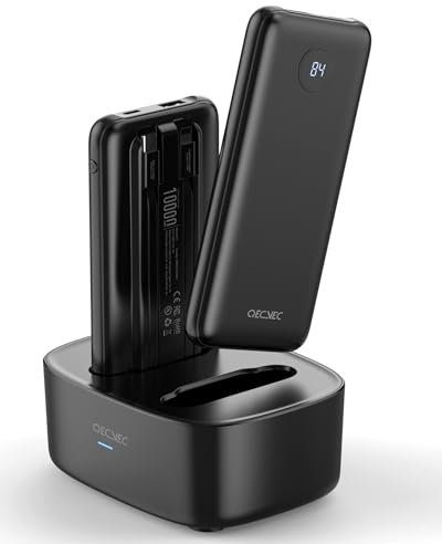 Qecvec Portable Charger, 2-Pack 10000mah Power Banks, Sharing Charging Station, 15W Fast Charging Battery Pack, Portable Charger with Cords for iPhone Series, Pixel and More