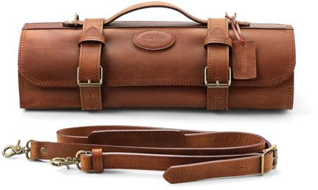 HEZHEN Borsa Coltelli, Borsa da Cuoco in Pelle Marrone - 8 Fessure, Borsa da Viaggio per Coltelli da Chef, Portatile Zaino per Coltelli, Tasche con Cerniera - Coltelli non Inclusi