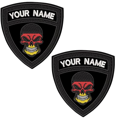 misscase 2 Stücke Benutzerdefinierte deutsche Militär Name Patch, personalisierte gestickte Text Namensschild mit Klettverschluss/Aufbügel (BK Edge-DP)