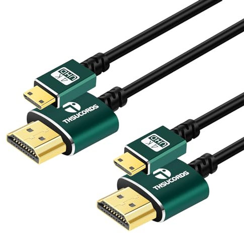 Thsucords Câble Mini HDMI vers HDMI 1M Lot de 2, Ultra Extrêmement & Fin Flexible Câble Mini HDMI Supporte 3D/4K@60Hz/18Gbps/1080P pour Nikon,Canon,Caméscopes,Ordinateurs portables,Tablet