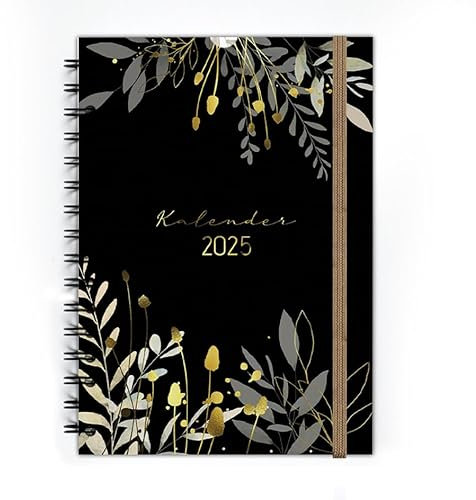 Kalender 2025 Buchkalender A5 I [Blattgold] 1 Woche 2 Seiten I Jahreskalender Kalenderbuch, Ringbuch, Planer A5 I mit Jahresübersichten, Ferienterminen und weiteren Extraseiten