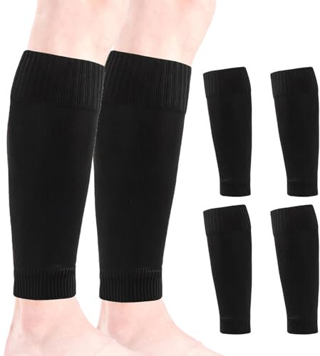 Dszemie 2 Pairs Football Sock Sleeves, Soccer Shin Guards Leg Sleeves Footballs Training Equipment for Kids Long Black Football Sleeve Socks Gifts for Boys Team Leg Sock Sleeve for Running