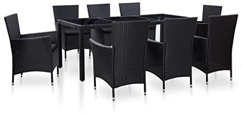 Willood 9-TLG. Garten-Essgruppe Poly-Rattan Schwarz