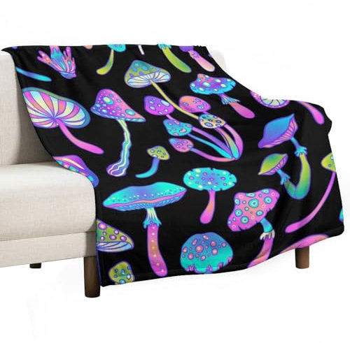 Flanell-Überwurfdecke, 60er-Jahre, psychedelisches Pilzmuster, leicht, weich, gemütlich, Plüschdecke für Sofa, Bett, Couch und Reisen, 127 x 152,4 cm
