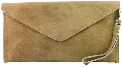 modamoda de T106 Damen Wildleder Rauleder Clutch Umhängetasche Abendtasche handmade in Italy, Farbe:Beige