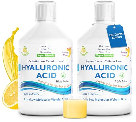 Swedish Nutra - Hyaluronic Acid, 2 Packs of 500ml, 66-Day Supply I Supplement for Hair, Skin and Nails | 100% Natural Flavour | Dairy & Gluten-Free