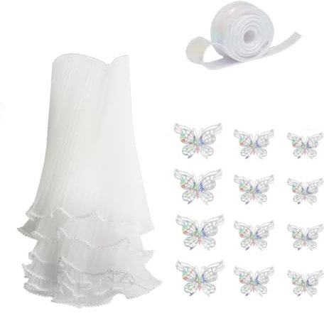 Wisboey Kit Carta da Regalo con Fiori 4,37 Iarde Rete di Pizzo Perlato per Bouquet, Tulle Ondulato con Nastri e Farfalle 3D