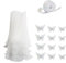 Wisboey Kit Carta da Regalo con Fiori 4,37 Iarde Rete di Pizzo Perlato per Bouquet, Tulle Ondulato con Nastri e Farfalle 3D