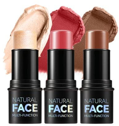 Contour Stick mit Highlighter, Bronzer und Blush Shades, ein nicht fettender, wasserfester Contour Stick, der das Gesicht mühelos mit einer leichten Berührung konturiert (D, 3 Stück)