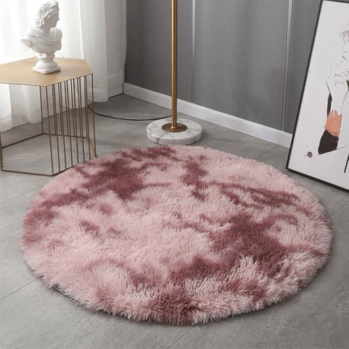 Generisch Teppich Rund Wohnzimmerm, Hochflor Flauschig Modernes Weicher Teppich für Schlafzimmer Oder Kinderzimmer, Shaggy Bettvorleger Indoor Outdoor Carpet, rutschfest Matte,Gray pink,100cm
