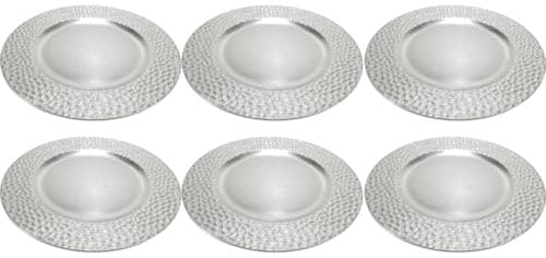 BAKAJI Set 6 x Sottopiatti Natalizi per Tavola, Addobbo Decorazione di Natale, Sotto Piatti Ornamento per Tavoli Natalizio, Forma Rotonda, Decori con Rilievo, Design Moderno (Argento)
