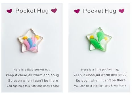 Onperpoe 2 Stück Pocket Hug Herz Glücksbringer Fünfzackiger Stern Umarmung Geschenk für Frauen Aufmunterung Geschenke Trost Pocket Hug Positive Geschenk Gute Besserung Geschenke (rosa, grün)