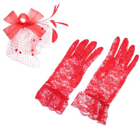 DEARMAMY Schleier Spitzenhandschuhe Netz Stirnband Schleier Haar Accessoires Für Abschlussball Weiße Stirnbänder Für Frauen Spitzen Stirnband Fascinators Hochzeit Klein Für Kurzes