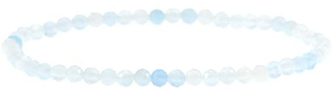 LAKADA Echtes Aquamarin Edelstein Armband mit facettierten 4mm Perlen Heilstein Schutzstein Edelsteinarmband Glücksbringer Talisman Geschenk (Aquamarin, 18CM)